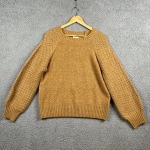 J. Crew Sweater Womens L Honeycomb Balloon Sleeve Ribbed Hthr Acorn Alpaca NWT